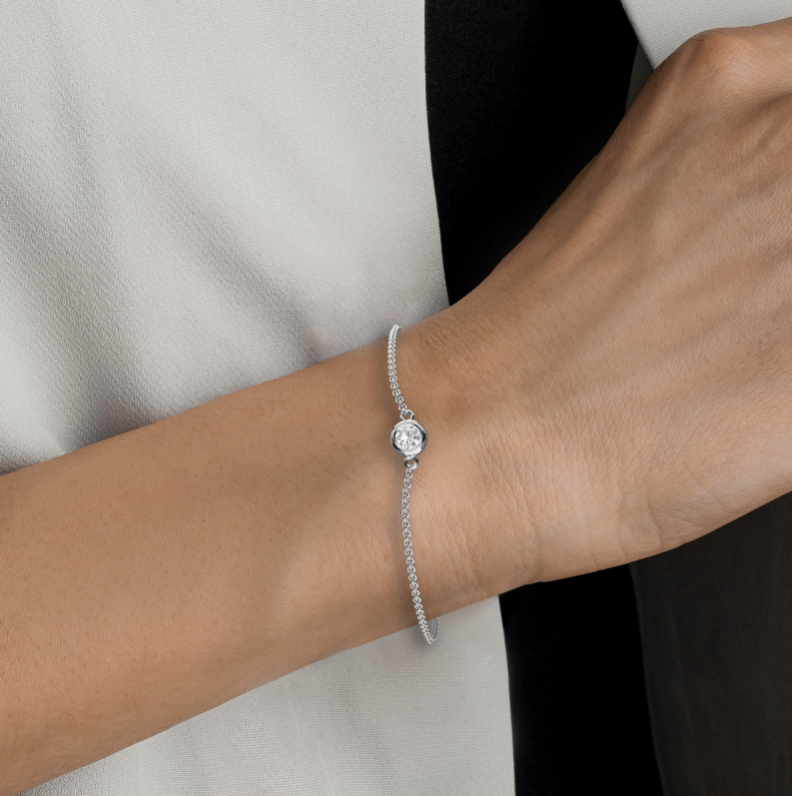 sterling silver bezel-mounted diamond bracelet