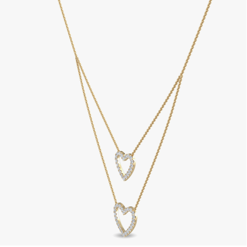 yellow gold double-heart diamond necklace