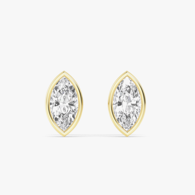 bezel-mounted lab-grown marquise-shaped diamond stud earrings