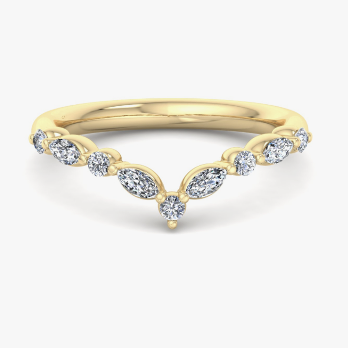 yellow gold diamond chevron wedding band