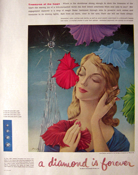 old advertisement, magazine page, antique advertisement, antique magazine ad, drawing of woman, diamond, gold hair, blonde, woman combing her hair,
