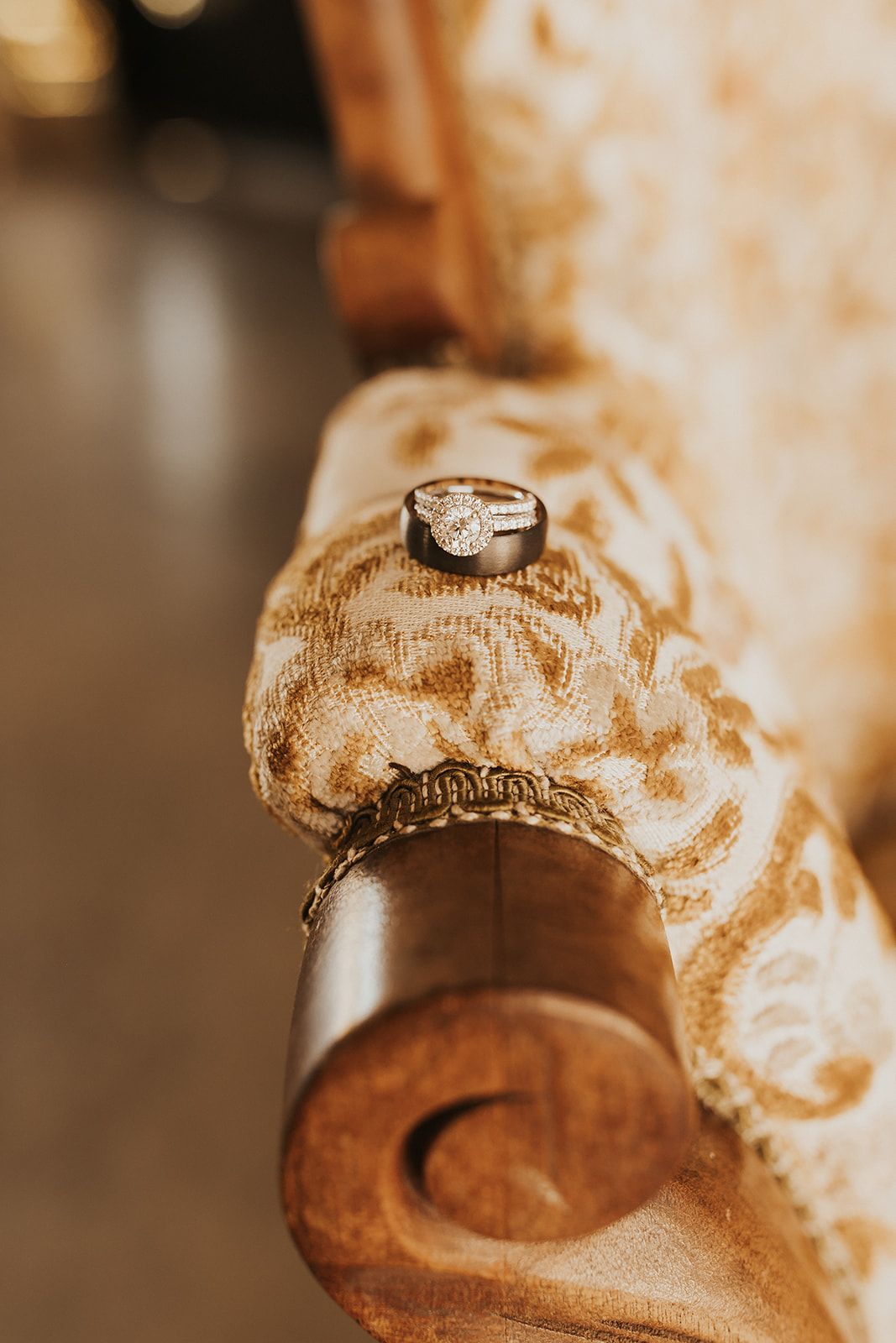 wedding rings on armchair