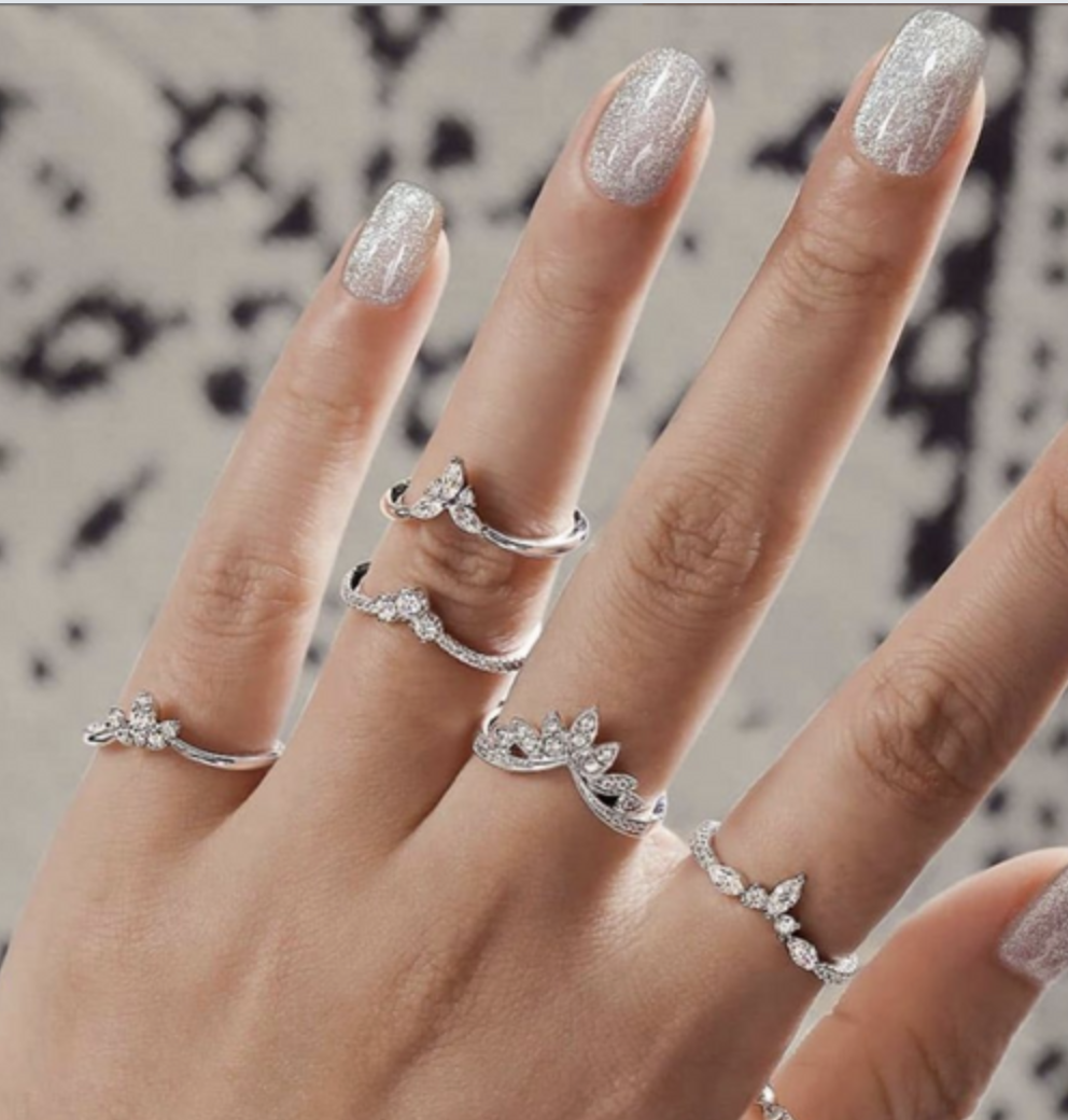 curved bands, chevron wedding bands