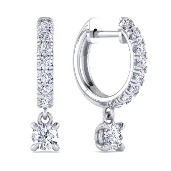 diamond huggie earrings, diamond hoop earrings, diamond drop earrings, white gold diamond earrings