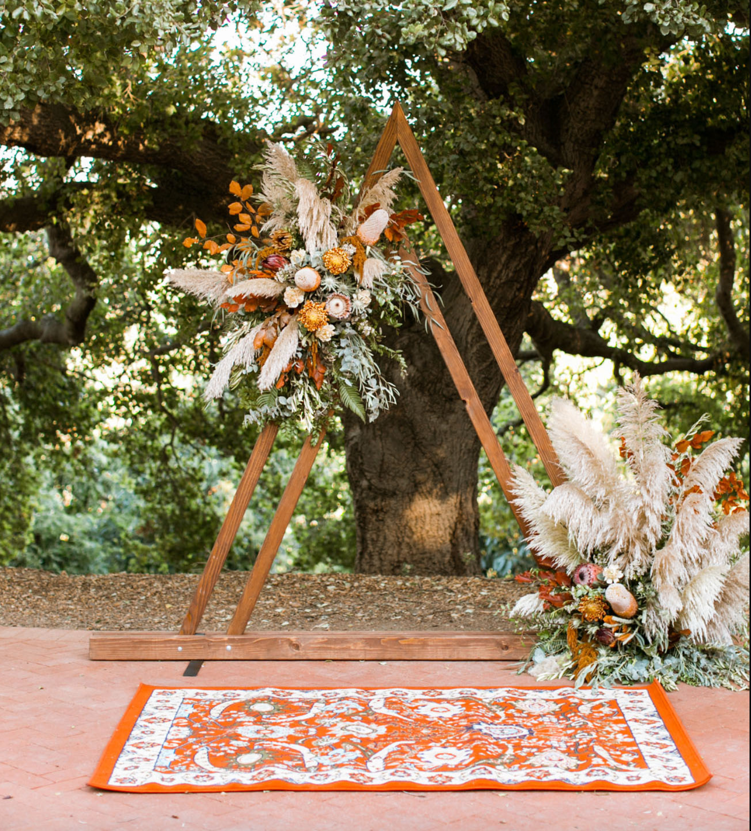 Triangular wedding arch, pampas grass wedding decor, Boho wedding arch, At-home Wedding arch, Persian Rug Wedding Decor