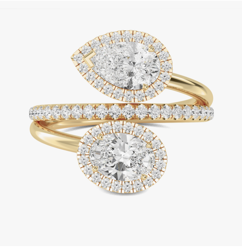 toi et moi oval and pear diamond fashion ring
