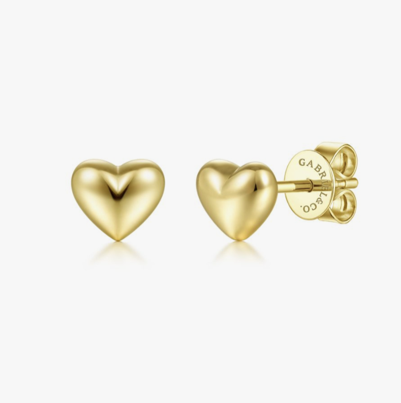 yellow gold heart stud earrings