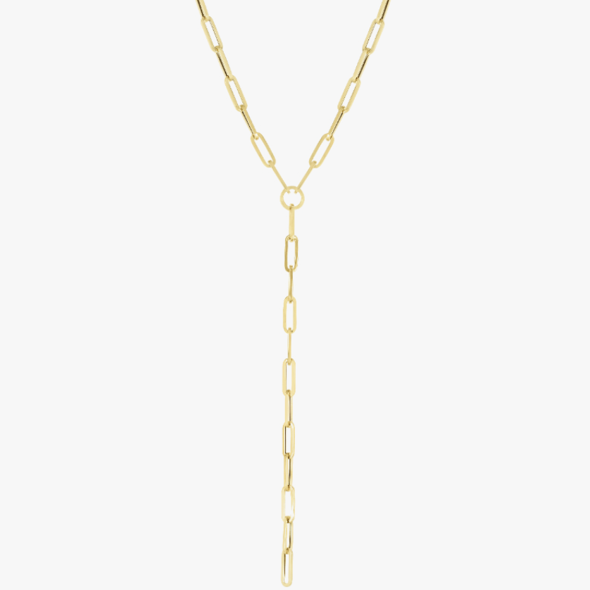 14k Yellow Gold Lariat Paperclip Necklace