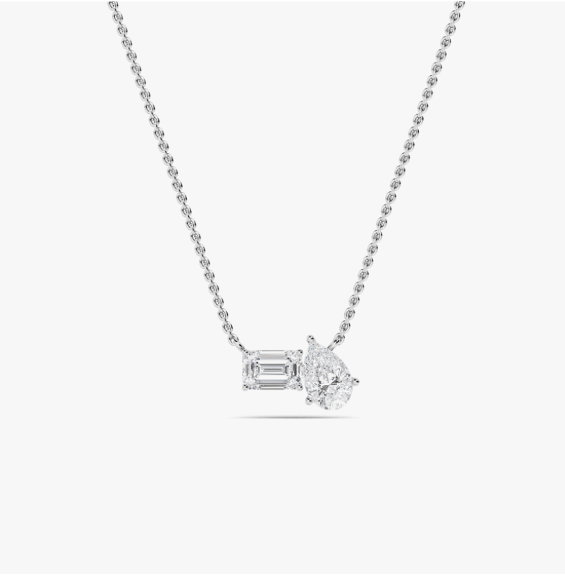 toi et moi pear and princess cut diamond pendant
