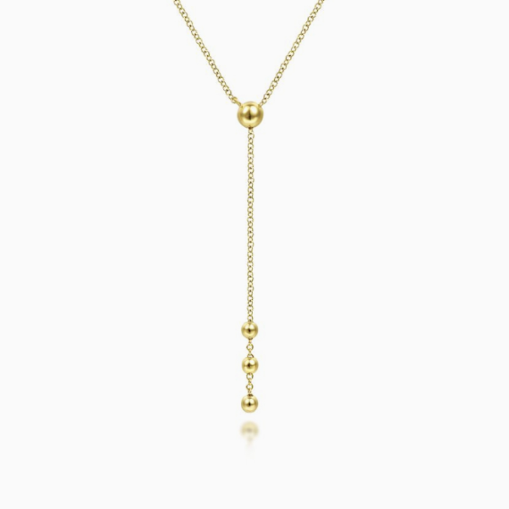 yellow gold bead station "Y" necklace
