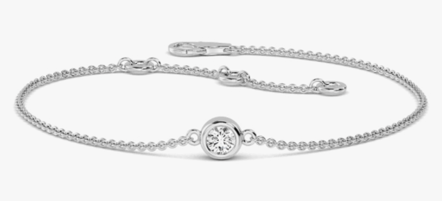 bezel mounted solitaire diamond sterling silver bracelet