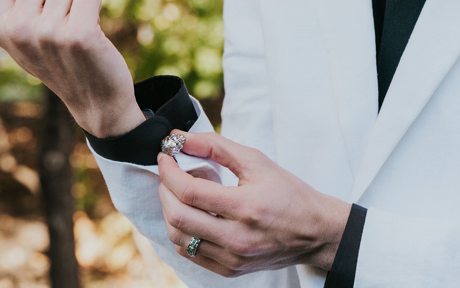 Halloween-themed cufflinks for wedding