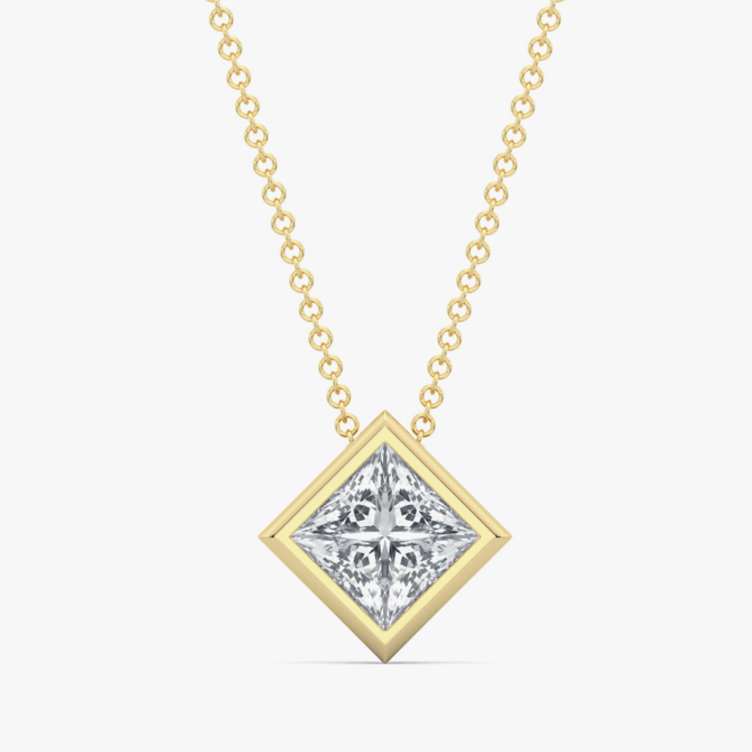 bezel mounted princess cut diamond