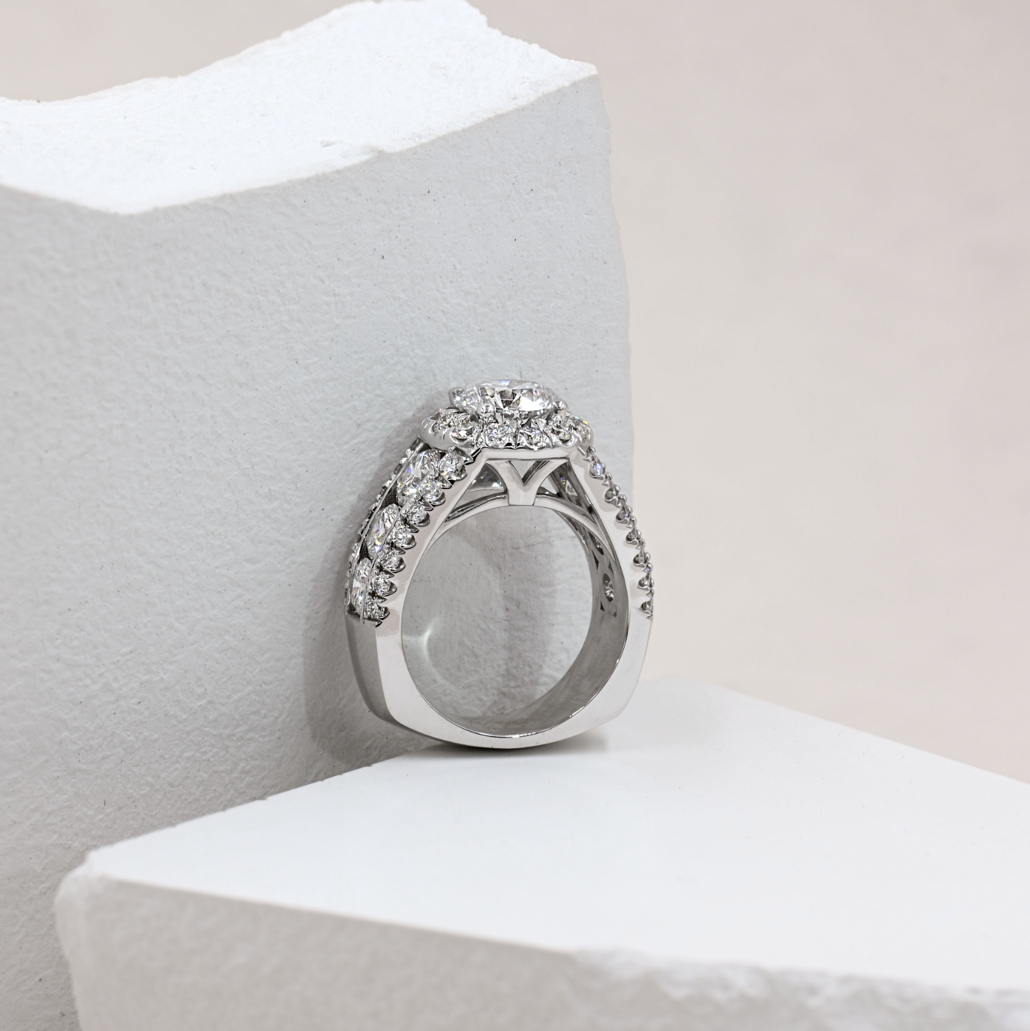 wide band white gold luxury custom engagement ring