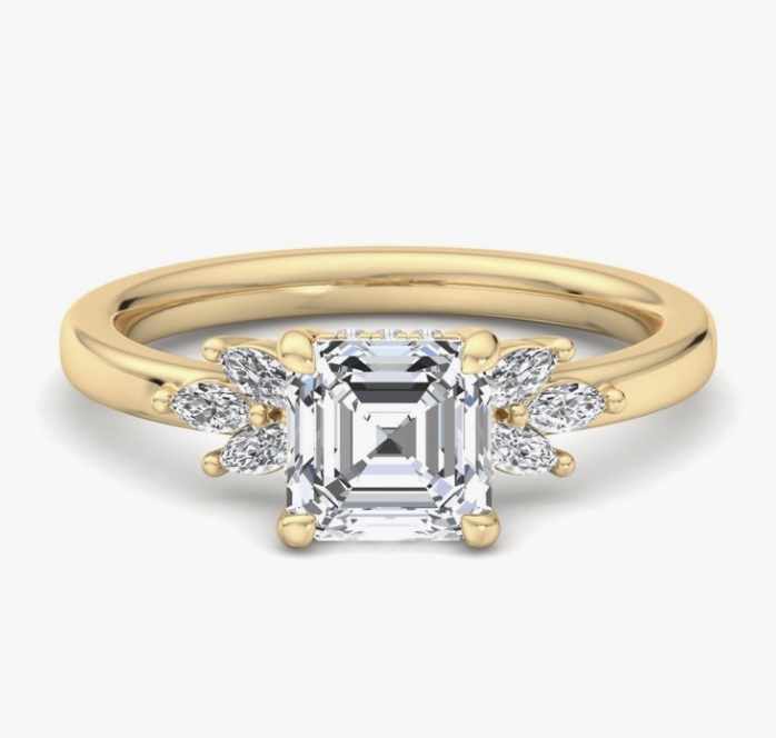 Yellow Gold 'Solana' Hidden Halo Asscher Cut Diamond Ring