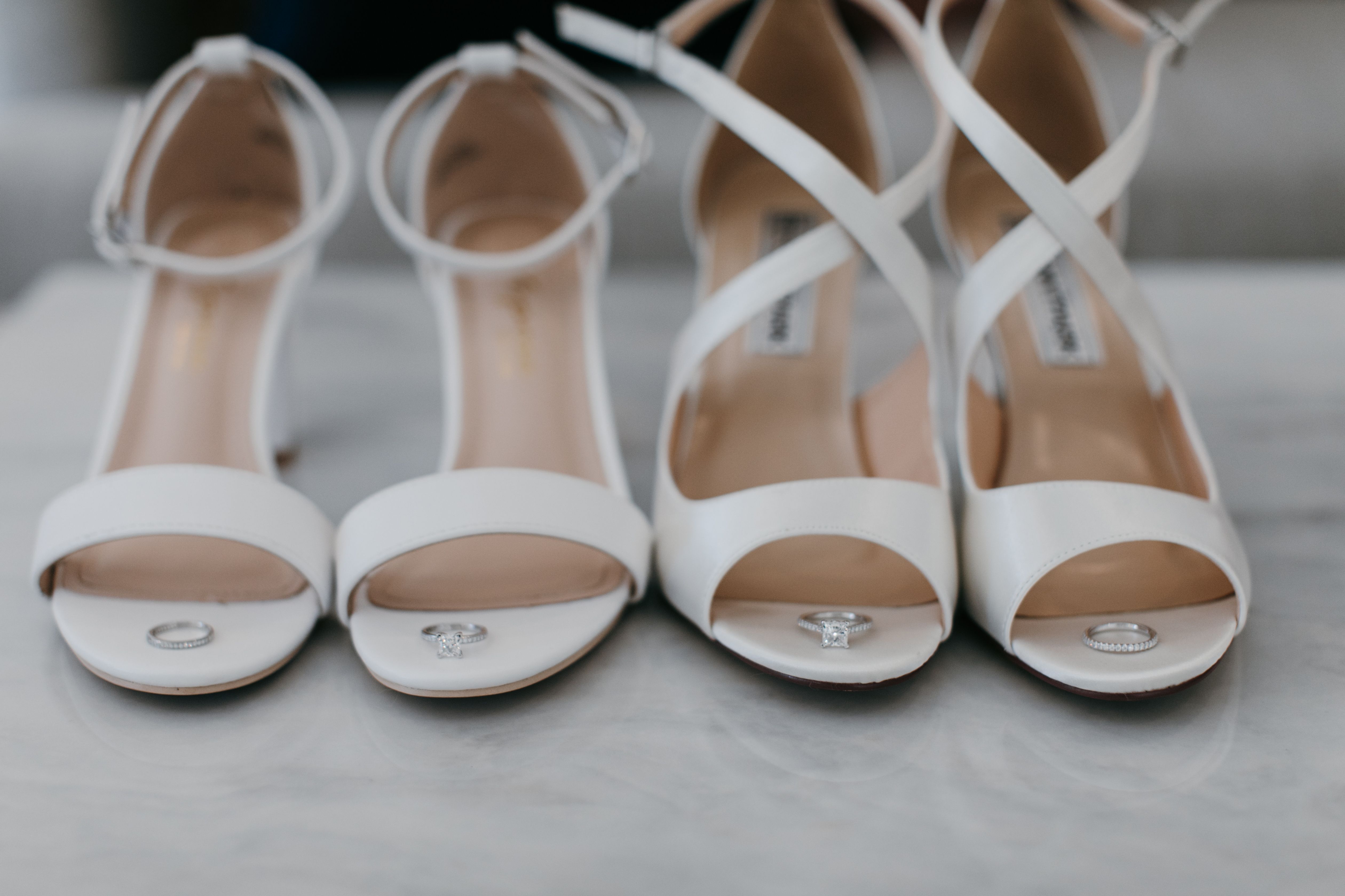 wedding ring stacks with wedding shoes