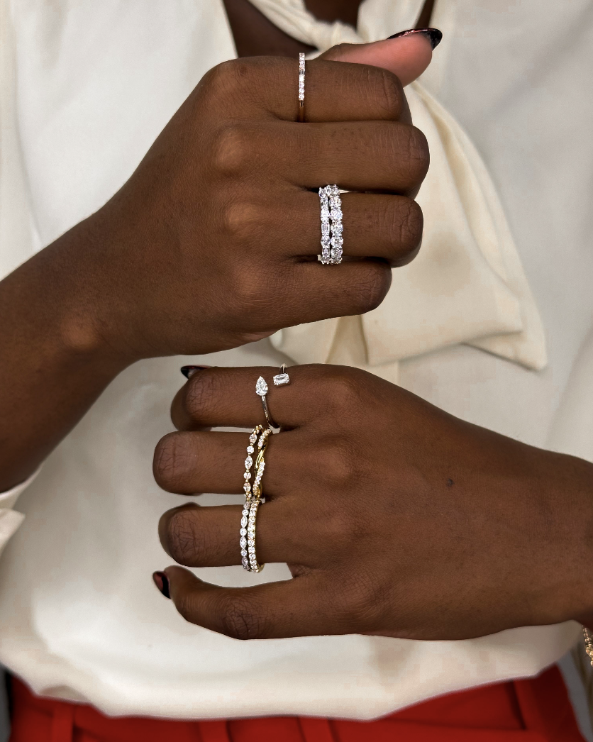 beautiful black woman in stackable diamond rings