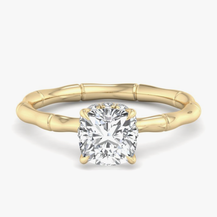 Yellow Gold 'Brooke' Hidden Halo Cushion Cut Diamond Ring
