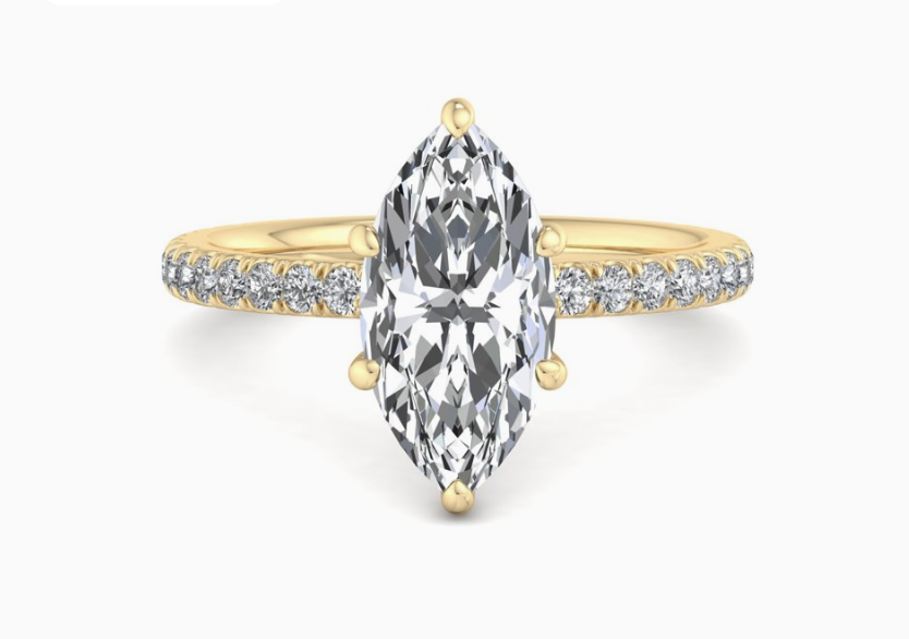 yellow gold marquise shaped engagement ring