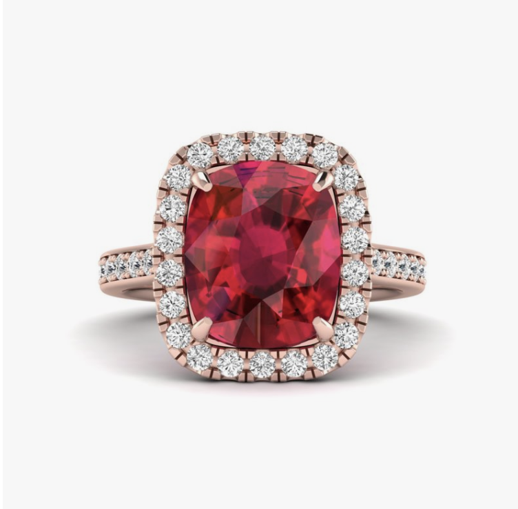 ruby rose gold engagement ring with halo