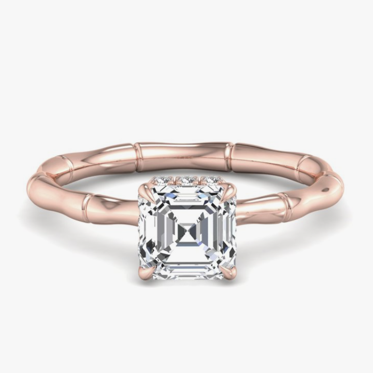 recycled rose gold bamboo-effect asscher cut engagement ring