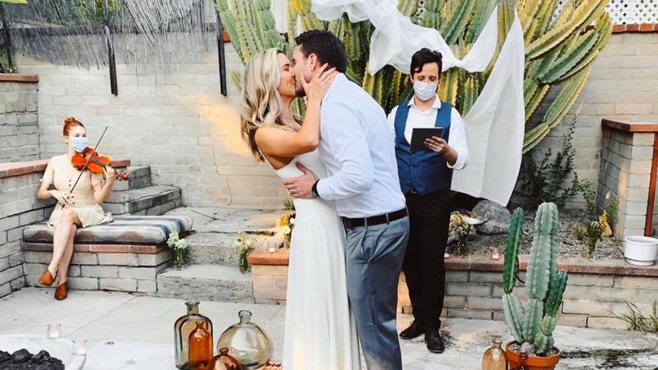 happy engaged couple
