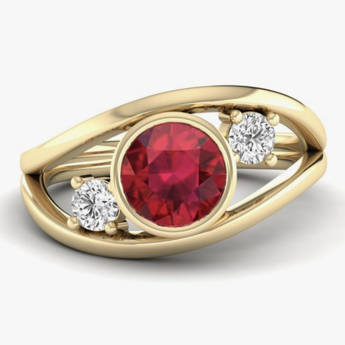 yellow gold bezel mounted ruby cocktail ring