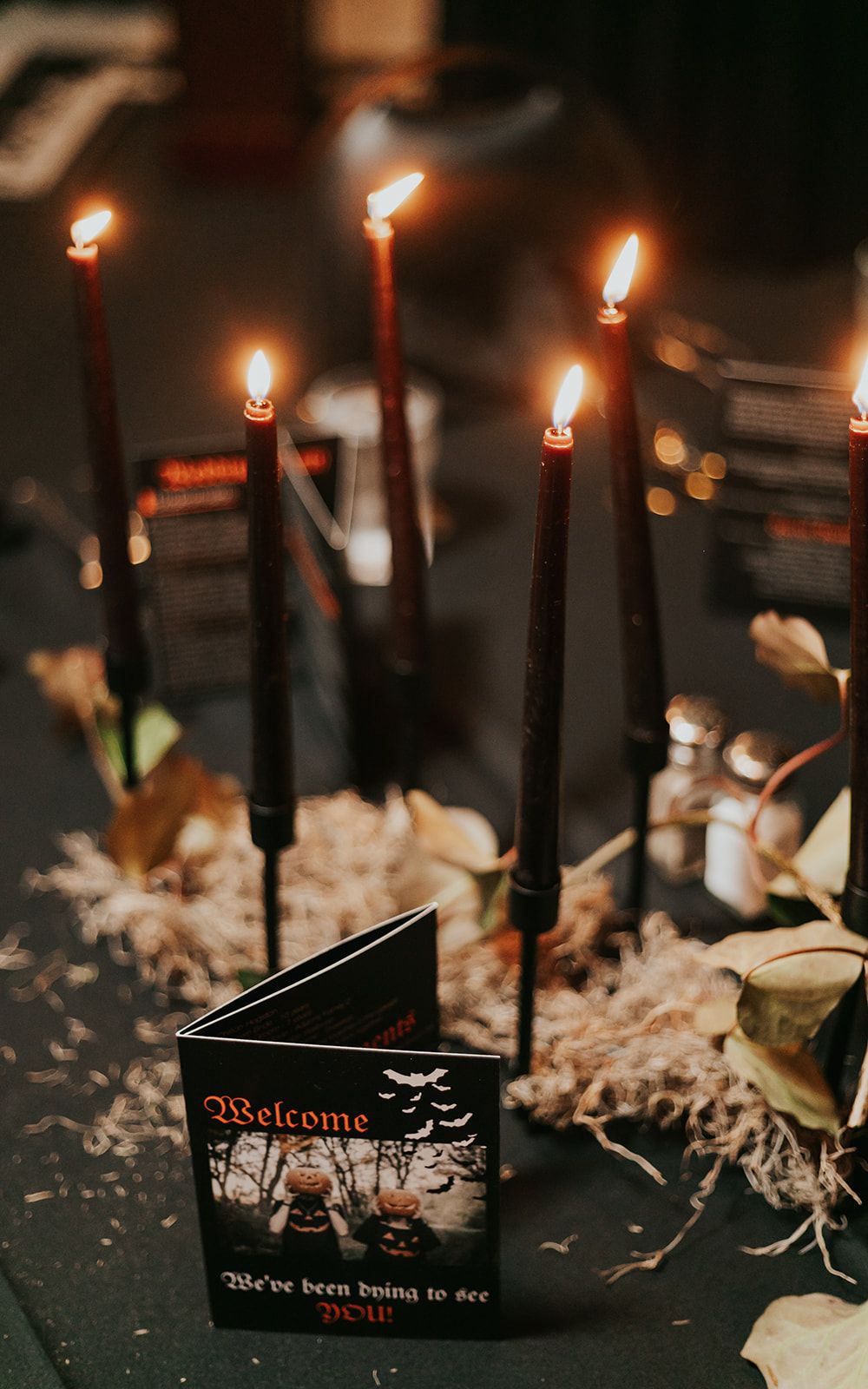 halloween-themed candle centerpiece for wedding