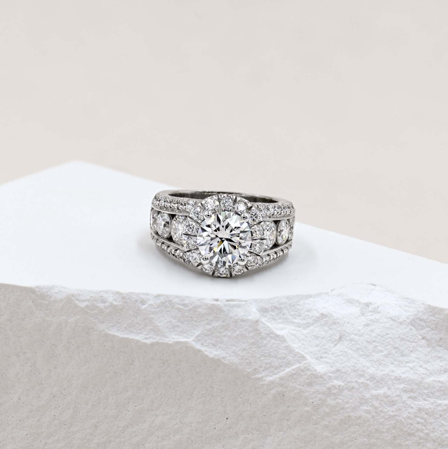 wide band white gold luxury custom engagement ring