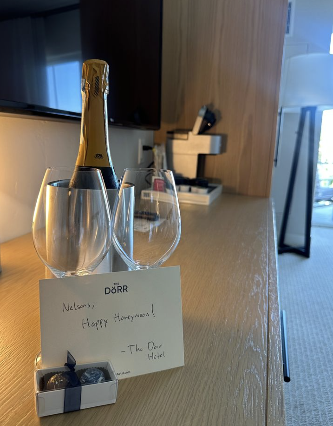 welcome wine from Door Hotel in Door County Wisconsin