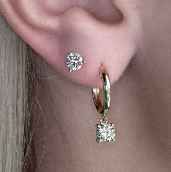 diamond drop huggie earrings