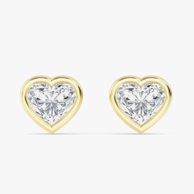 bezel-mounted lab-grown heart-shaped diamond stud earrings