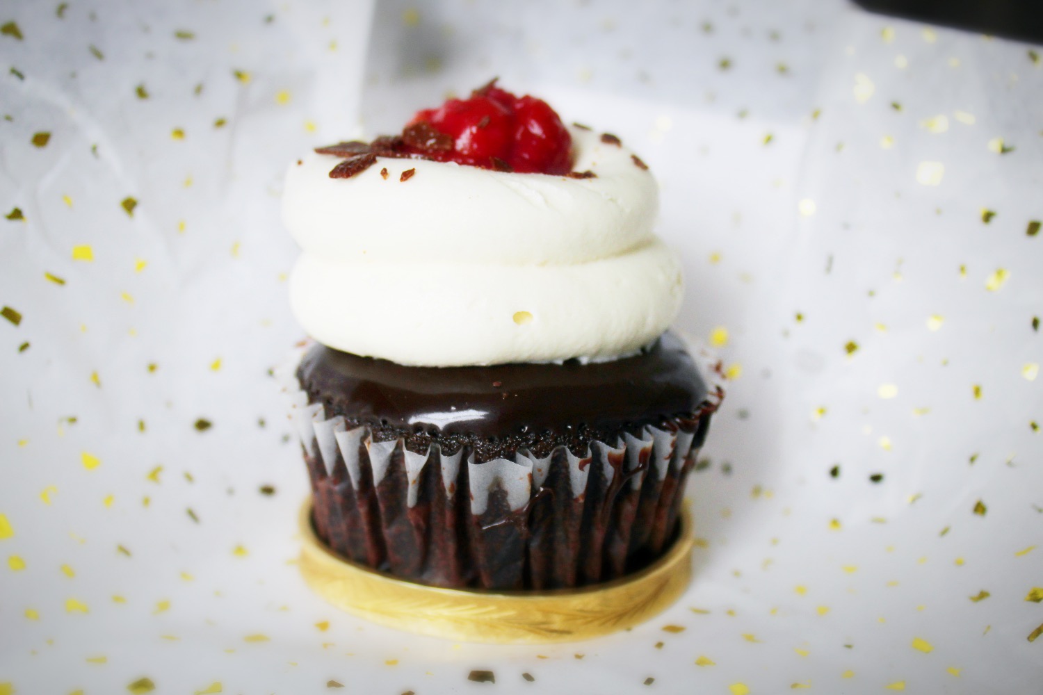 bangle bracelet, gold bracelet, chocolate cupcake, vanilla frosting, buttercream frosting, black forest cupcake, cherry on top