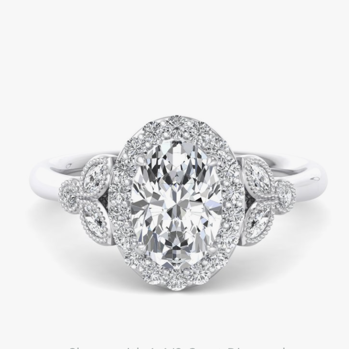White Gold 'Cypress Halo' Oval Cut Diamond