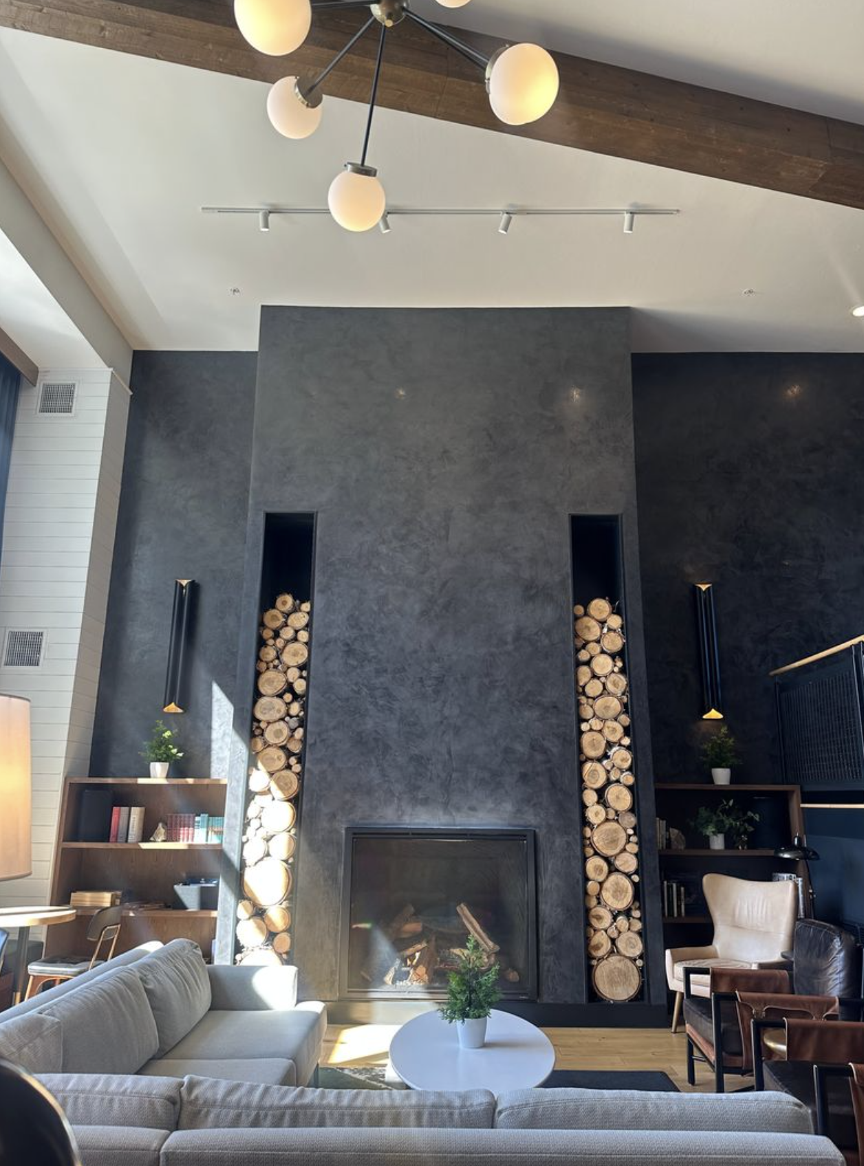 modern two-story fireplace