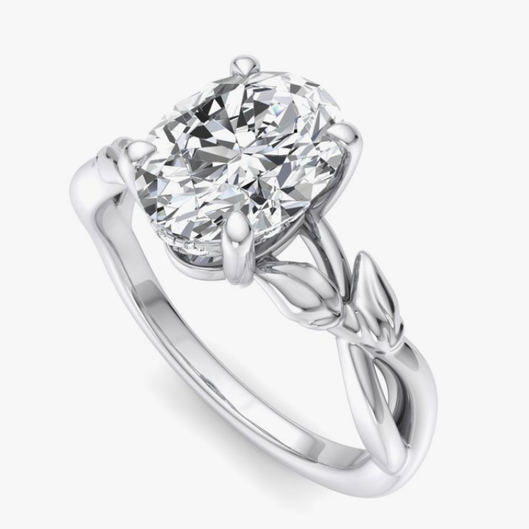 White Gold "autumn vine" solitaire engagement ring with oval diamond