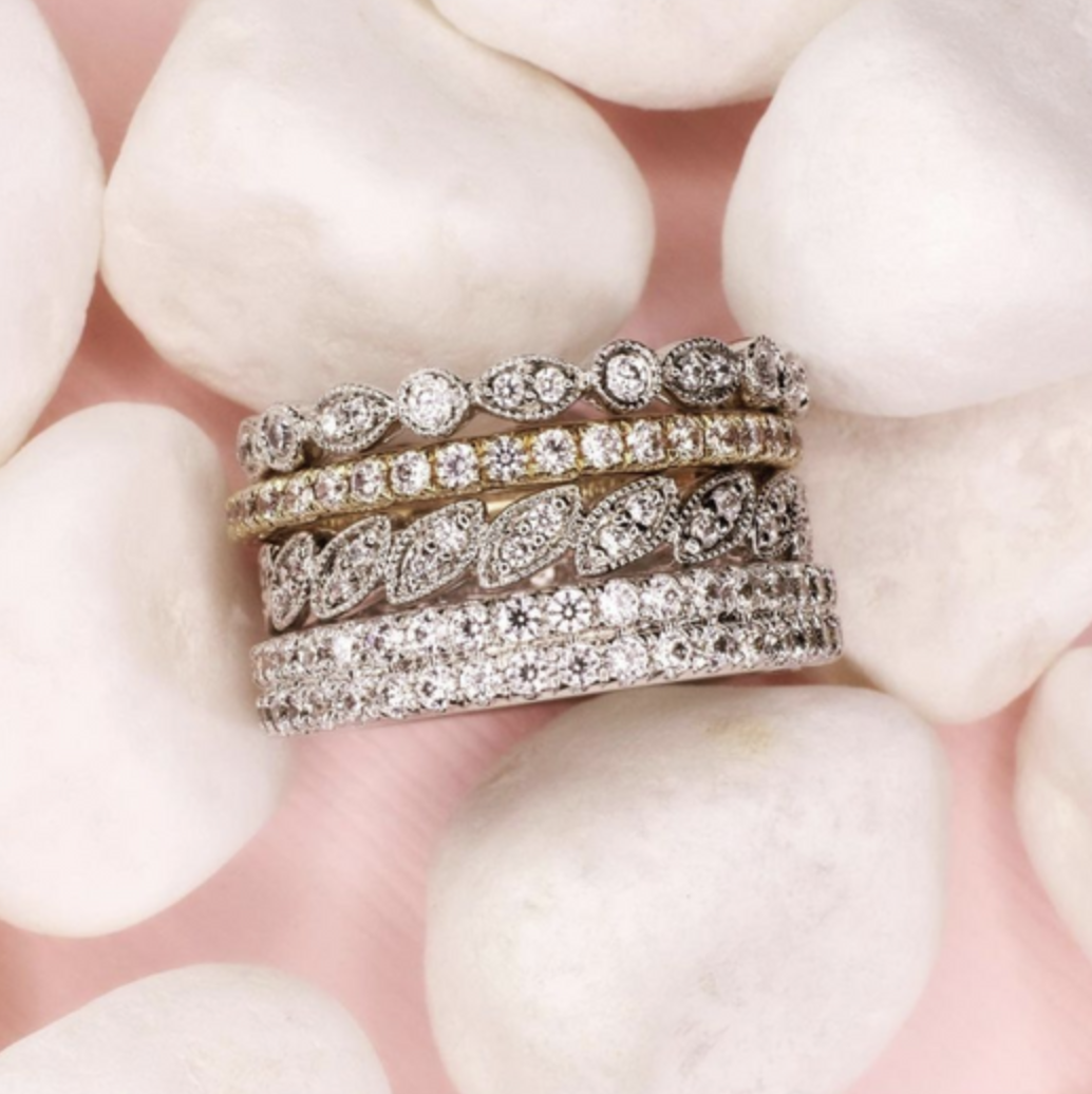 mixed metal diamond ring stack stackable rings