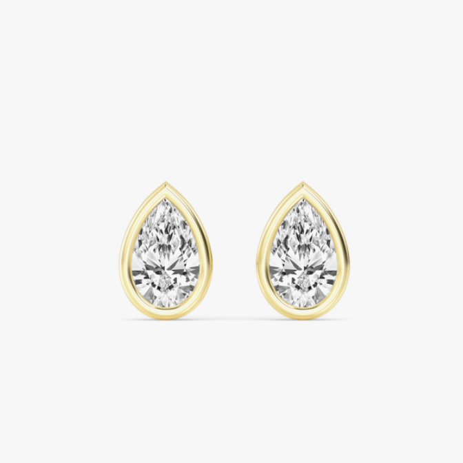 bezel-mounted lab-grown pear-shaped diamond stud earrings