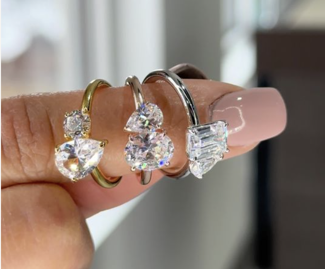 asymmetrical two stone engagement rings