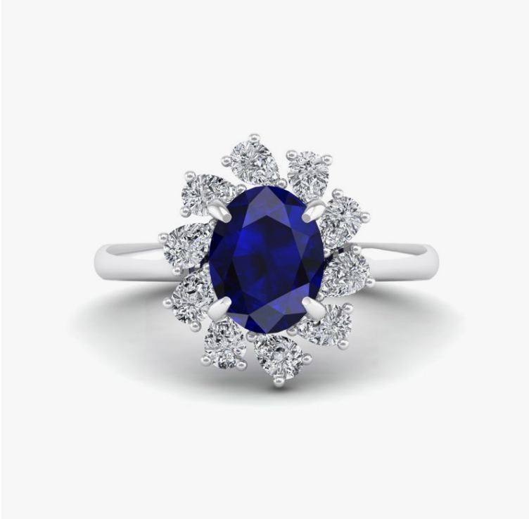 sapphire and diamond white gold halo engagement ring