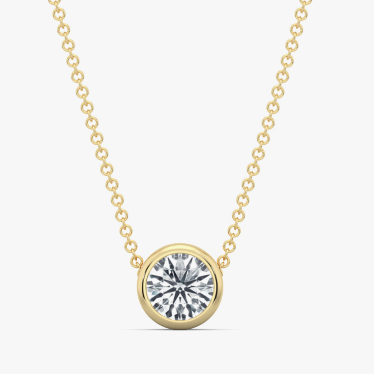 bezel mounted round brilliant solitaire pendant necklace