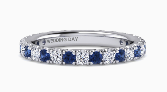 white gold diamond and sapphire stackable wedding band