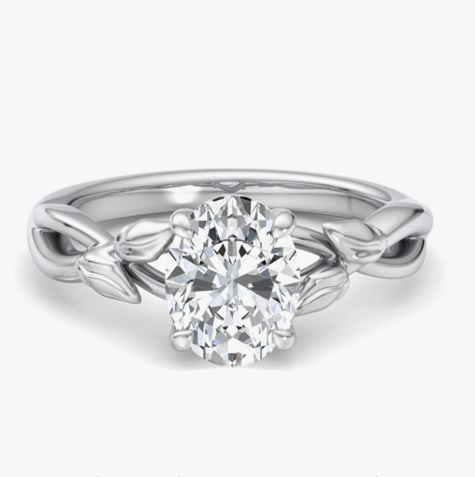 White Gold 'Autumn Vine' Hidden Halo Oval Diamond Ring