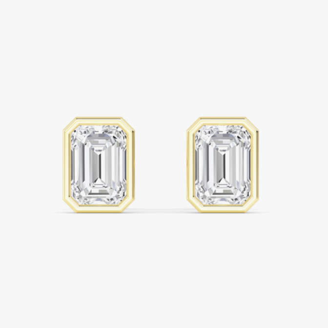 bezel-mounted lab-grown emerald-cut diamond stud earrings