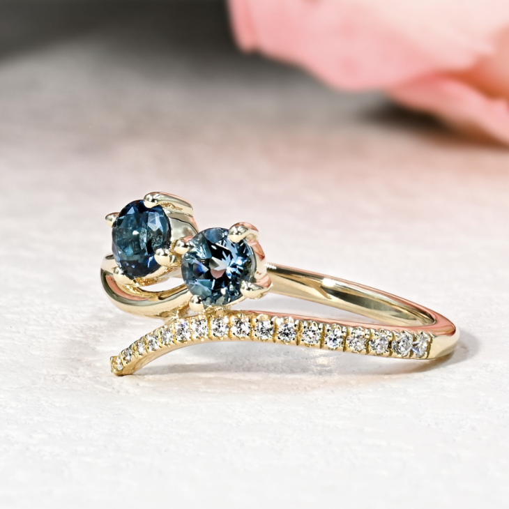 London blue yellow gold engagement ring