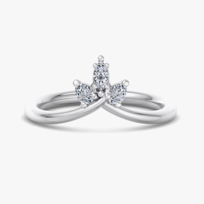 white gold three stone diamond chevron wedding band