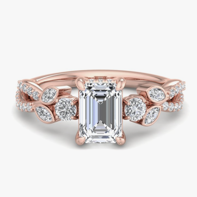 Rose Gold 'Floral Twist' Emerald Cut Diamond