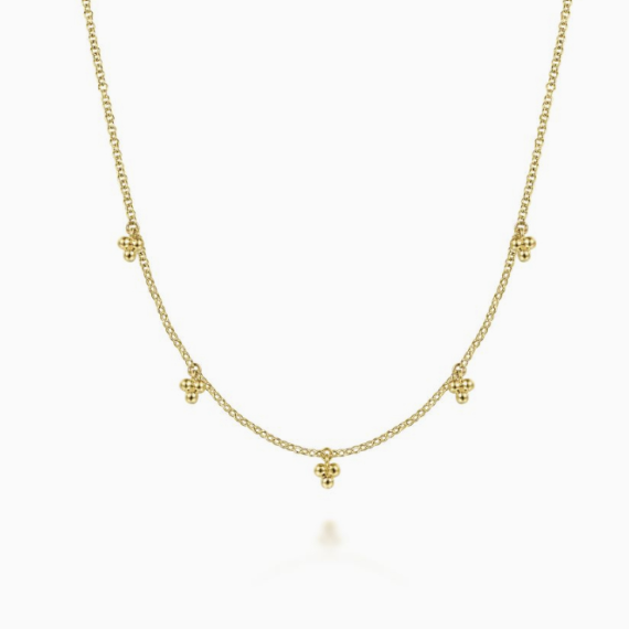yellow gold bead cluster necklace