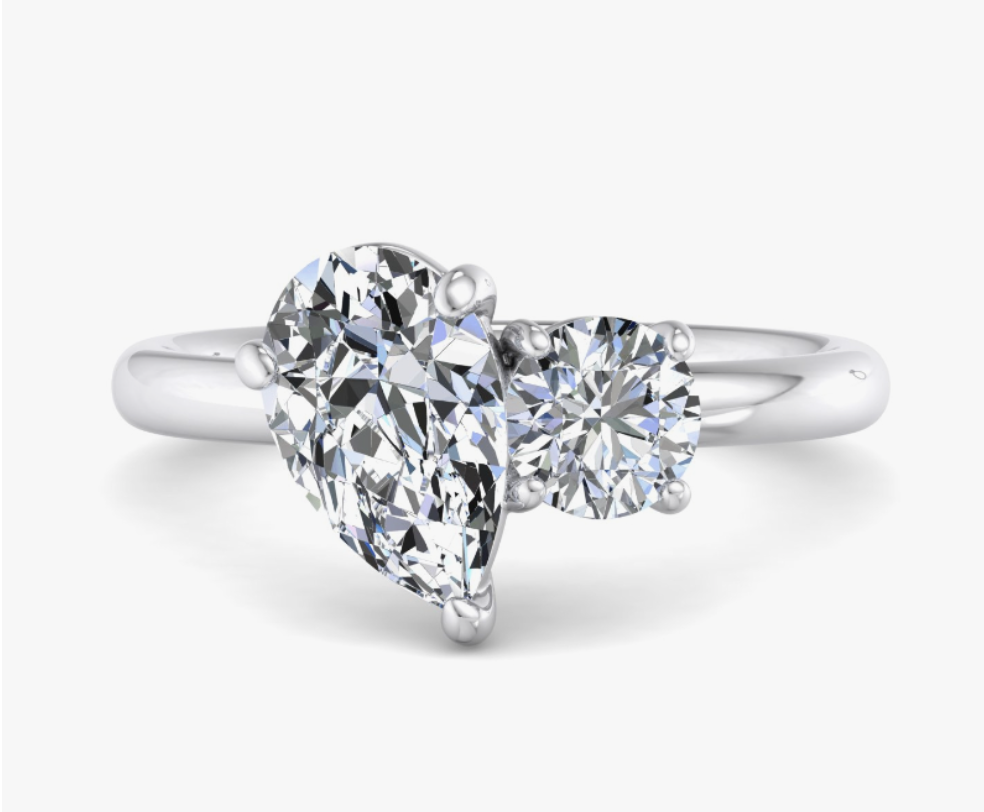 pear and round diamond toi et moi engagement ring in white gold, two-stone engagement ring