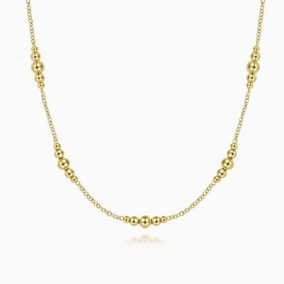 yellow gold bead station necklace